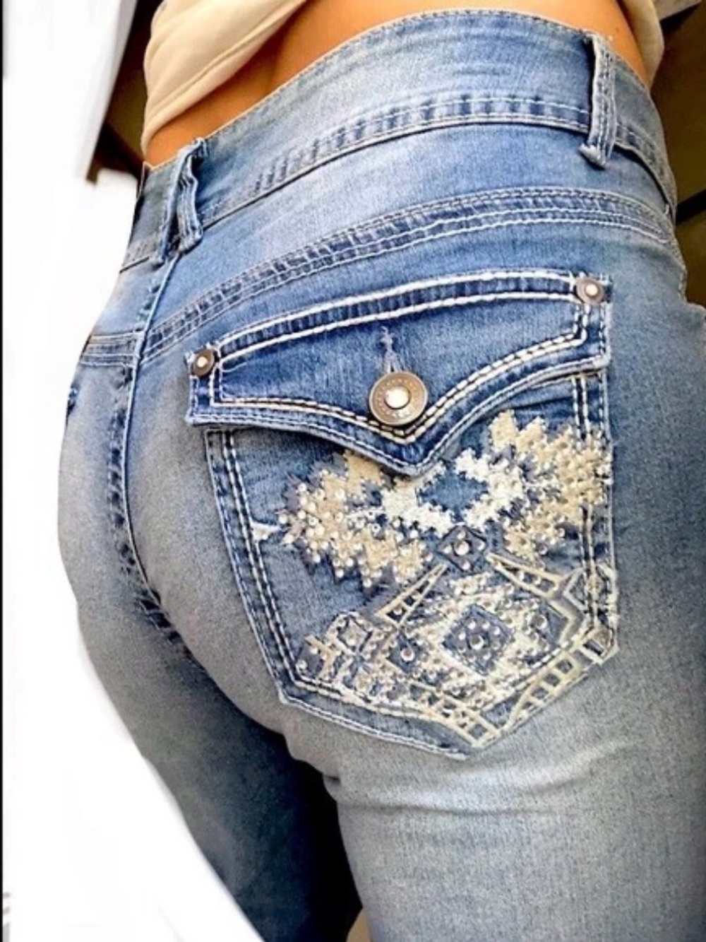 Y2K Faded Glory Embroidered bejeweled Mid Rise Bootcut Western Cowgirl Jeans 12